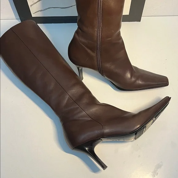 Casadei Brown Leather Knee- High Boots Women's Size:US  5.5 B - Picture 3 of 16
